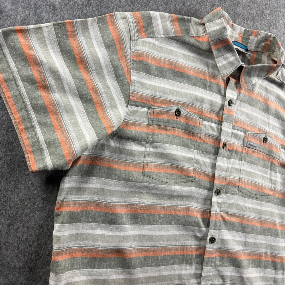 Columbia Sportswear Men's XL Gray Orange Hemp Blend Striped shirt - Picture 7 of 11